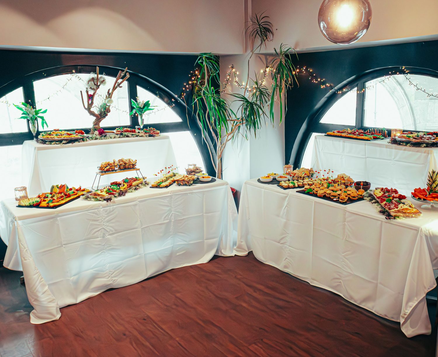 Elegant catering and buffet spread for a corporate event
